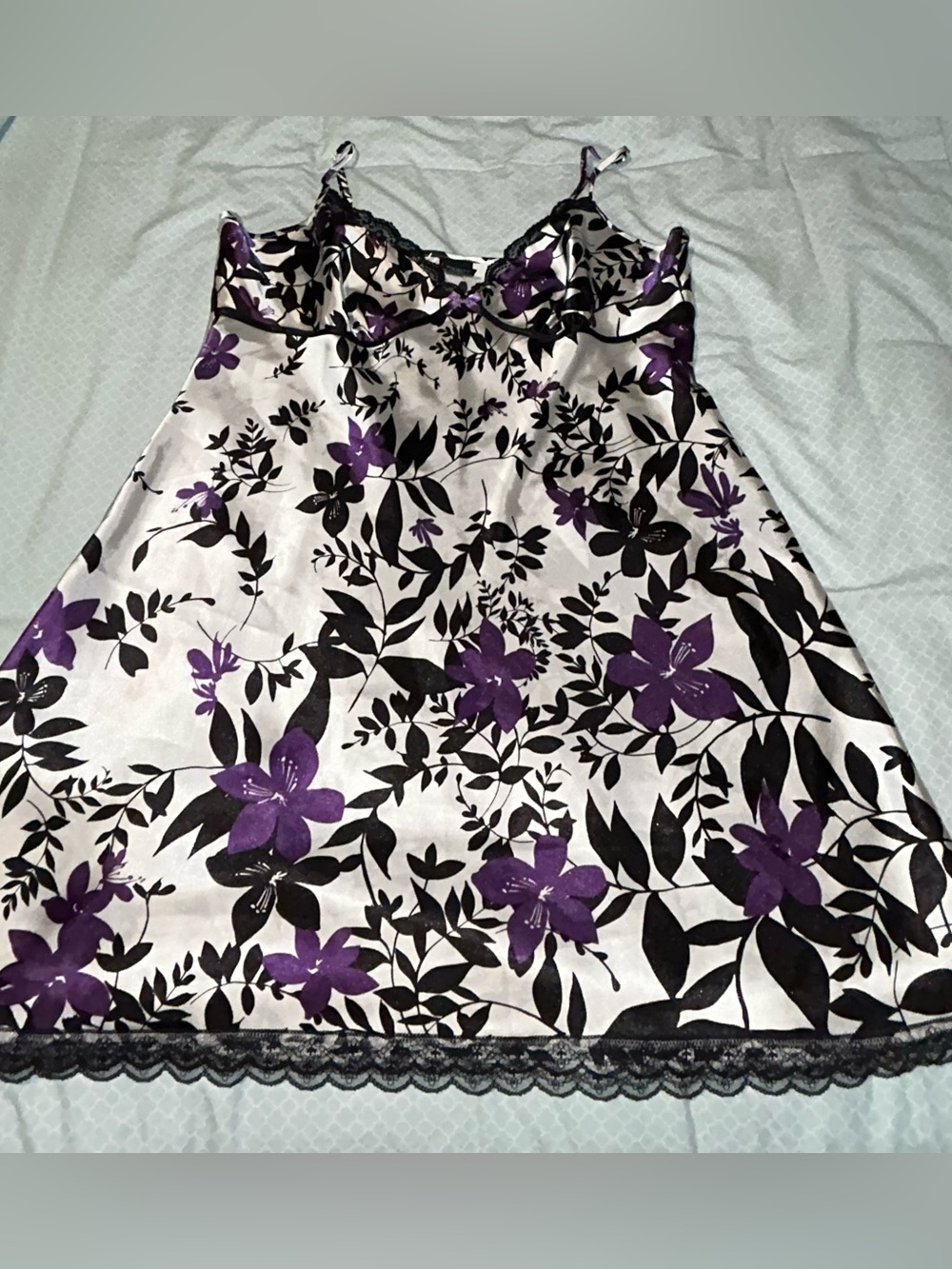Apt. 9 Purple and Black Floral Satin Chemise